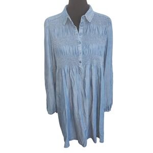 Cato Womens Sz M Empire Light Denim Jean Dress  Long Sleeve Western Cowgirl